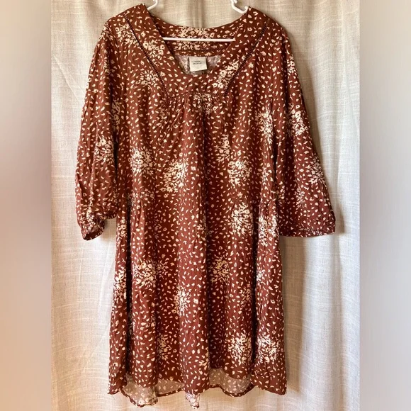 Knox Rose | Linen Blend Rusty Brown Cheetah Print Dress 3/4 Sleeves Women Large - Picture 1 of 8